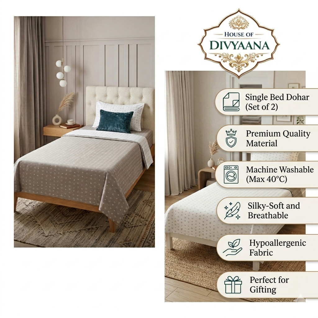 PebbleMist Reversible Single Bed Dohar- set of 2