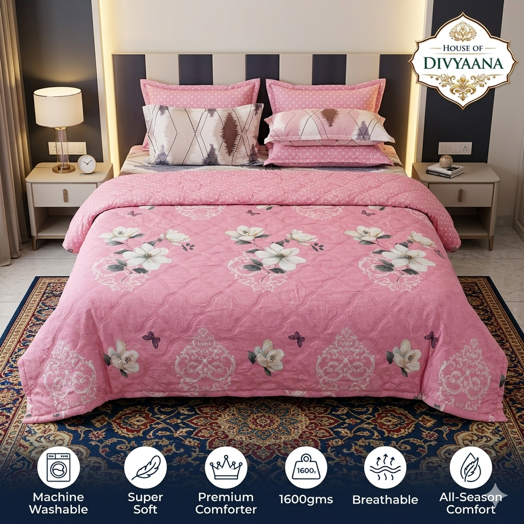 Divyaana Blush Bloom Premium Double Bed Comforter- Monalisa