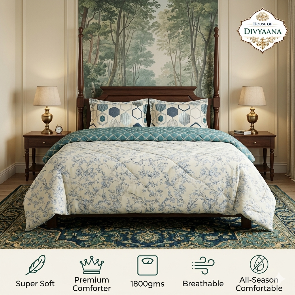 Divyaana Serene Forest Luxe Double Bed Comforter- Voilet