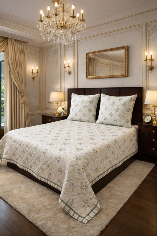 Premium Floral 450 GSM Quilted King Size Bedcover Bedspread Set