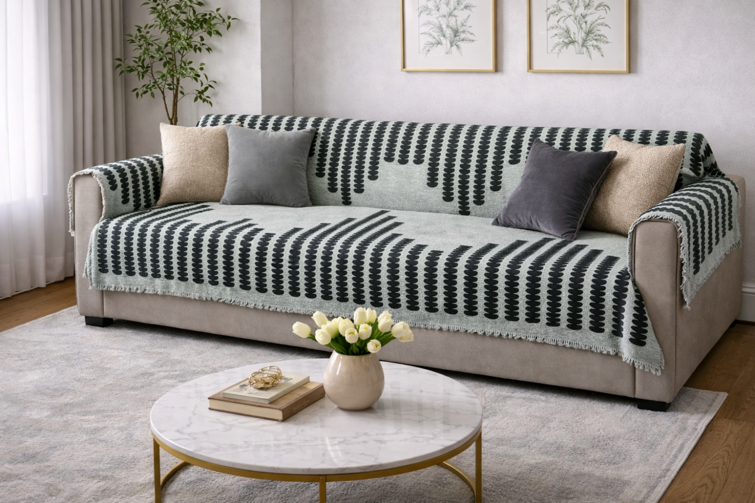 Fern Pattern Chenille Sofa Throw-3 Seater