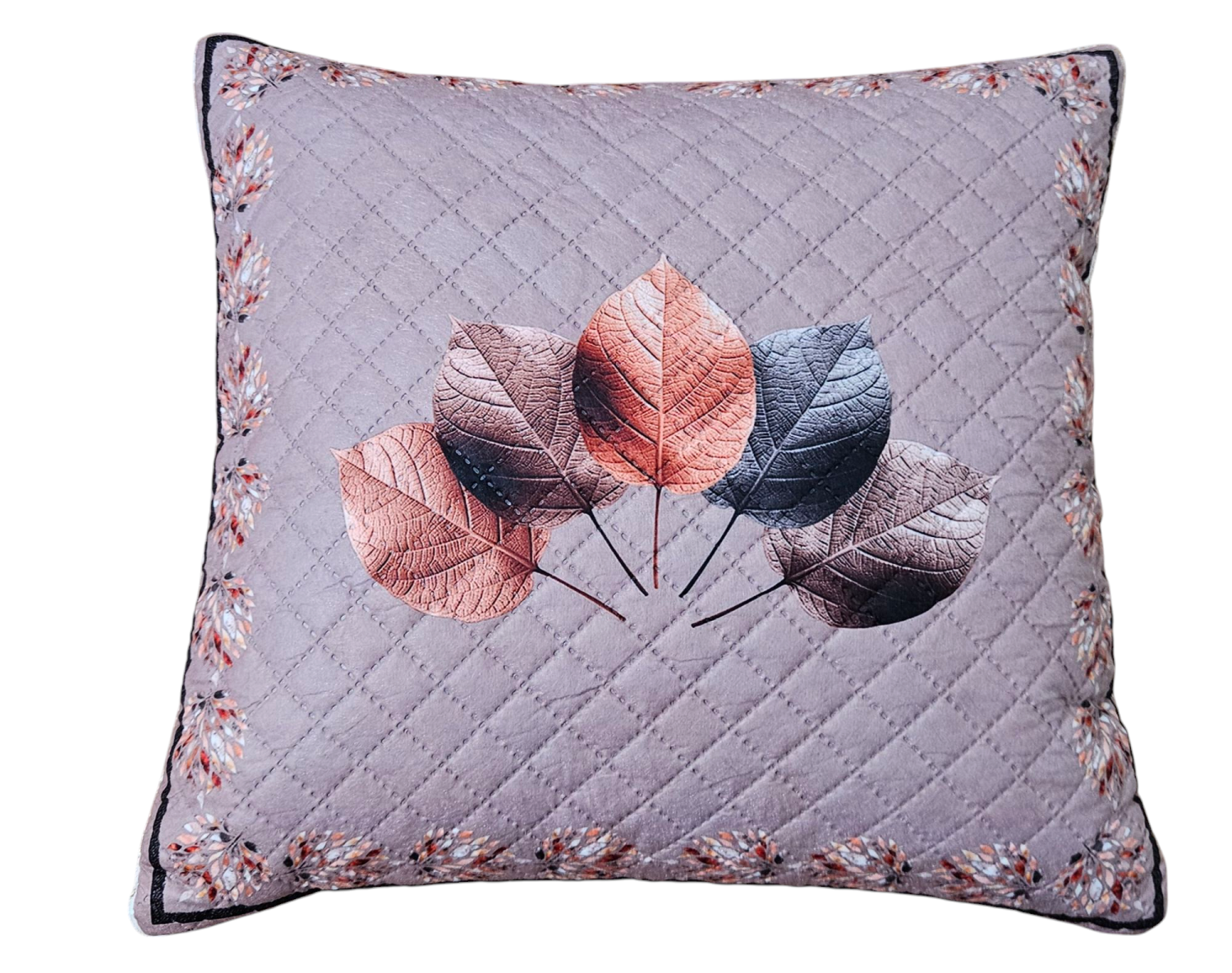 Autumn Leaf Quilted Cushion Cover- 16 × 16 Inches