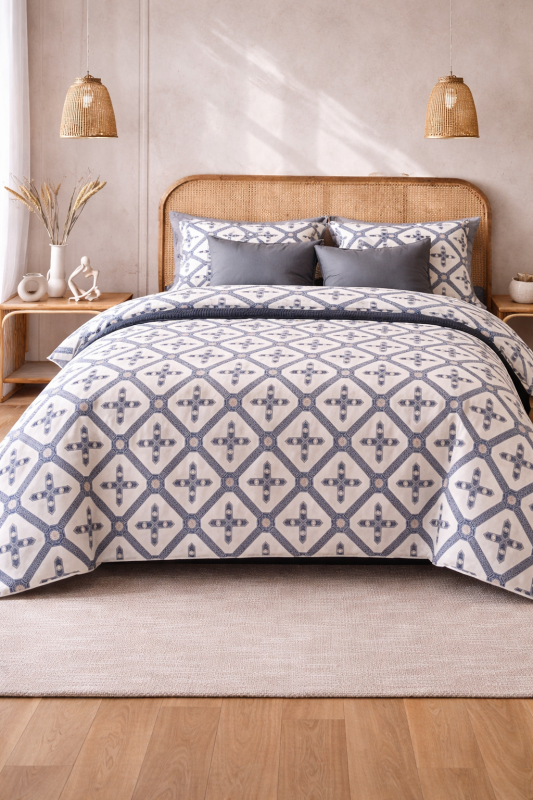 Premium 300 TC Cotton Modern Geometric Print King Size Bedsheet Set