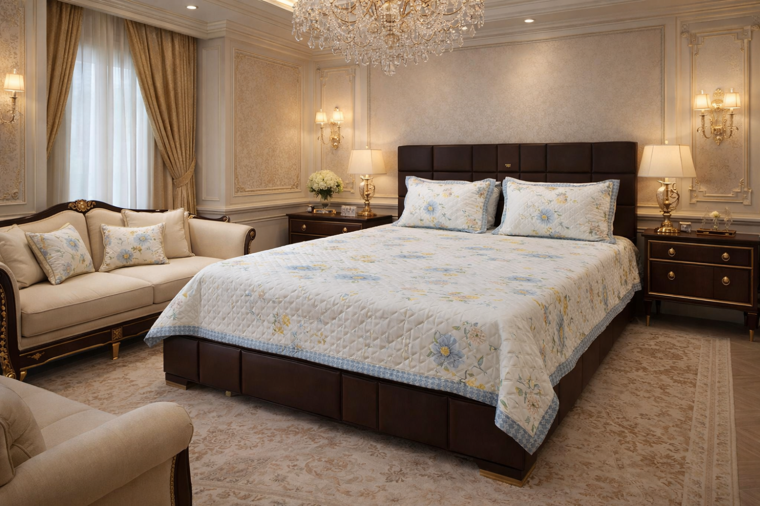 Serene Bloom 450 GSM Quilted King Size Bedcover Bedspread Set